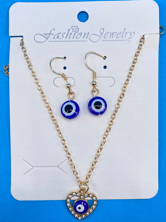 Eyeball & Heart Necklace & Earrings